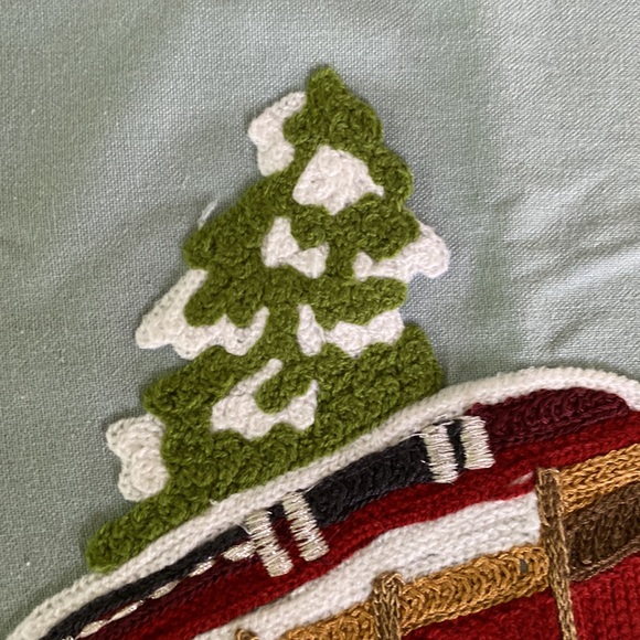 Pottery Barn Winter Wonderland Snow Streetcar Sleigh Crewel Lumbar Pillow Cover - Picture 6 of 16